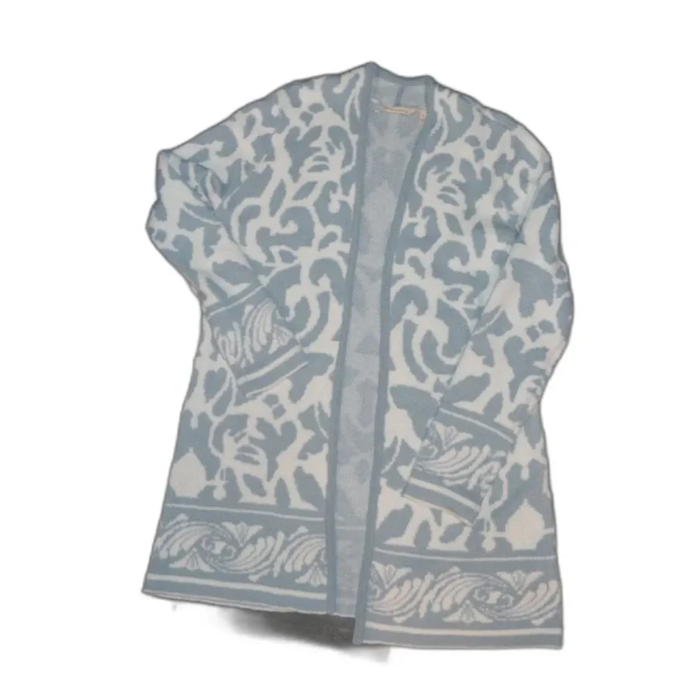 Soft Surroundings Open Front Cardigan Baby Blue Damask Oversized Sweater
